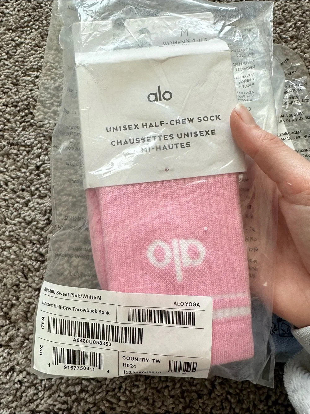 ALO Yoga Unisex Half-Crew Socks — Pink & Light Blue (Pair)